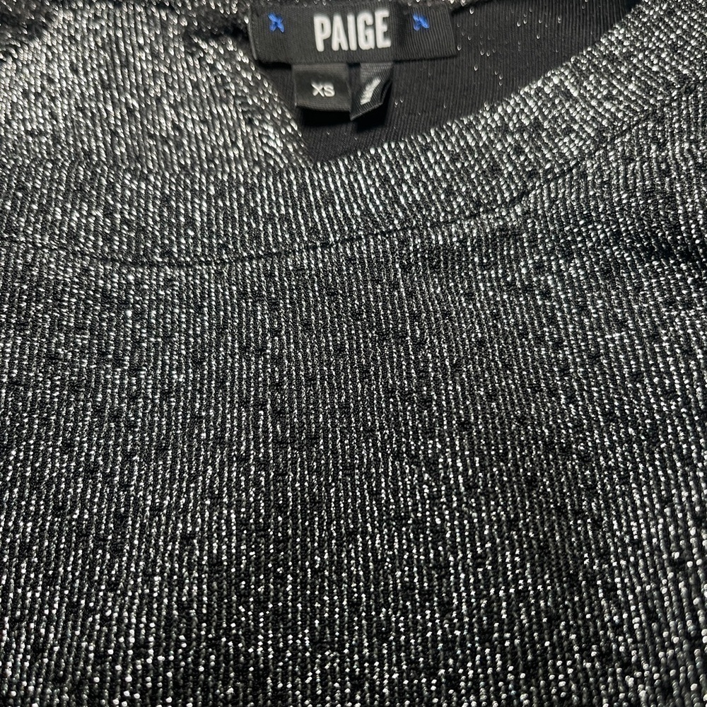 PAIGE Celeste Black Metallic Shimmer Keyhole Back Long Sleeve Blouse Women’s S - Picture 8 of 9